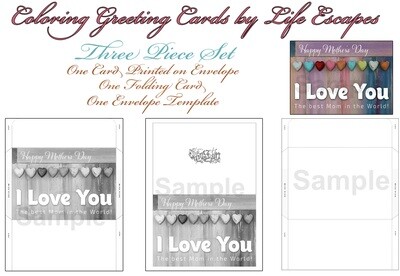 Mother's Day Greeting Card #1 3 Piece Set, Printable, Colorable