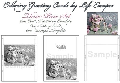 Mother's Day Greeting Card #3, 3 Piece Set, Printable, Colorable