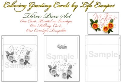 Mother's Day Greeting Card #7, 3 Piece Set, Printable, Colorable