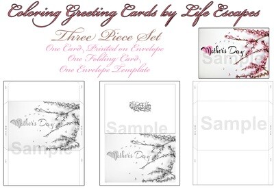 Mother's Day Greeting Card #10, 3 Piece Set, Printable, Colorable