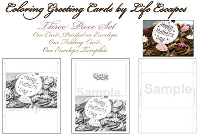 Mother's Day Greeting Card #11, 3 Piece Set, Printable, Colorable