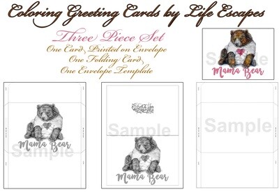 Mother's Day Greeting Card #20, 3 Piece Set, Printable, Colorable