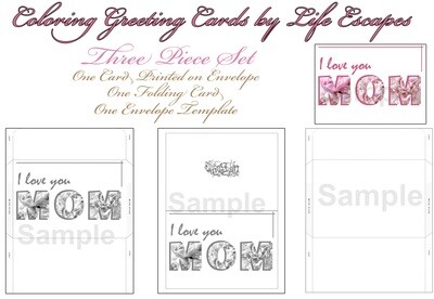 Mother's Day Greeting Card #12, 3 Piece Set, Printable, Colorable