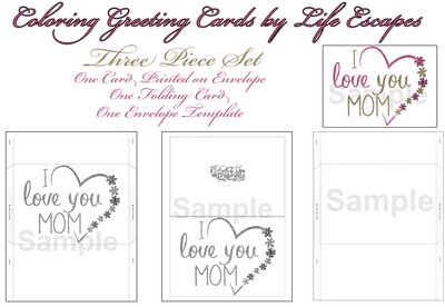Mother's Day Greeting Card #18, 3 Piece Set, Printable, Colorable