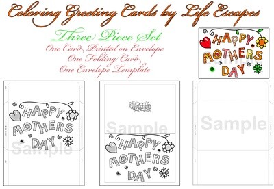 Mother's Day Greeting Card #16, 3 Piece Set, Printable, Colorable
