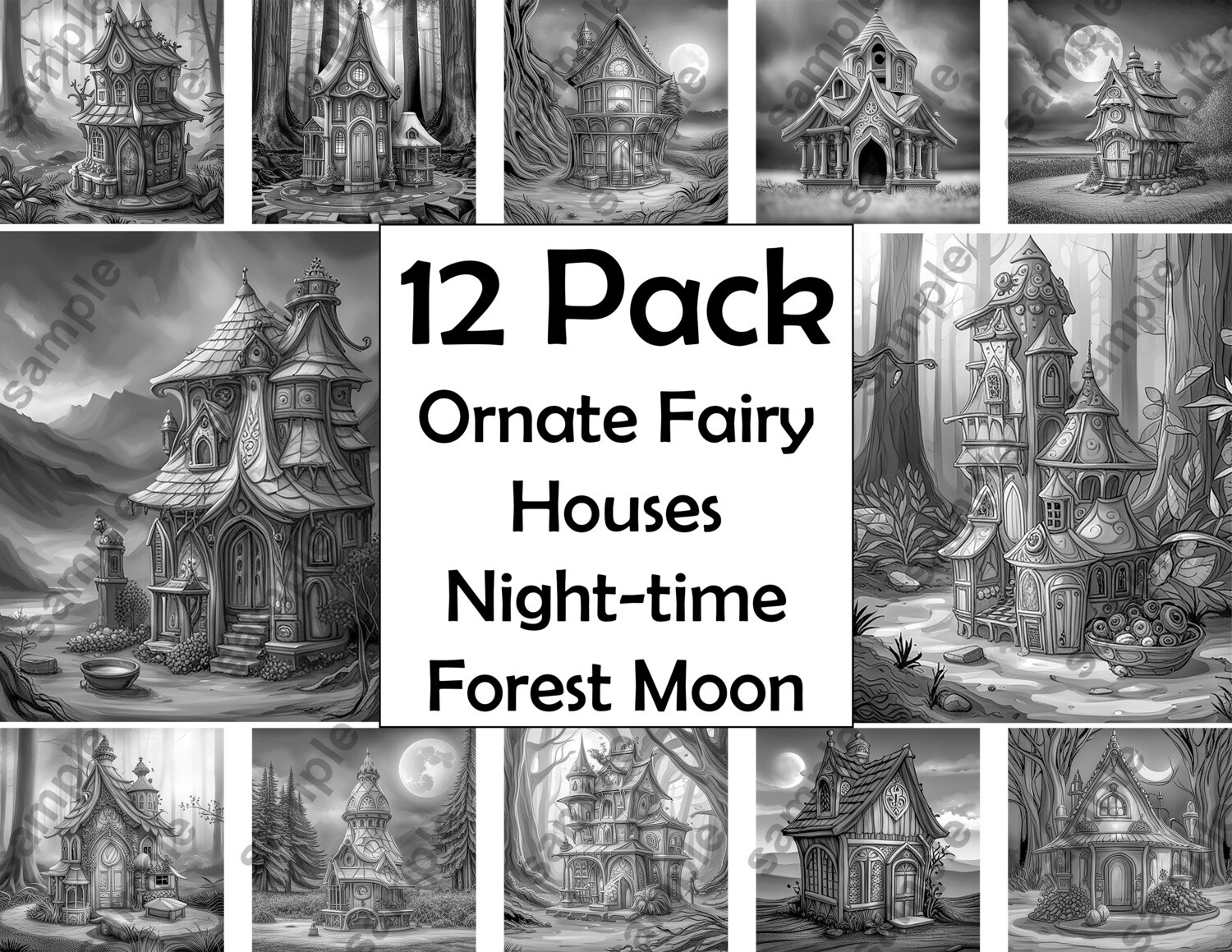 Ornate Fairy Houses Forest Night Moon 12 Pack PDF