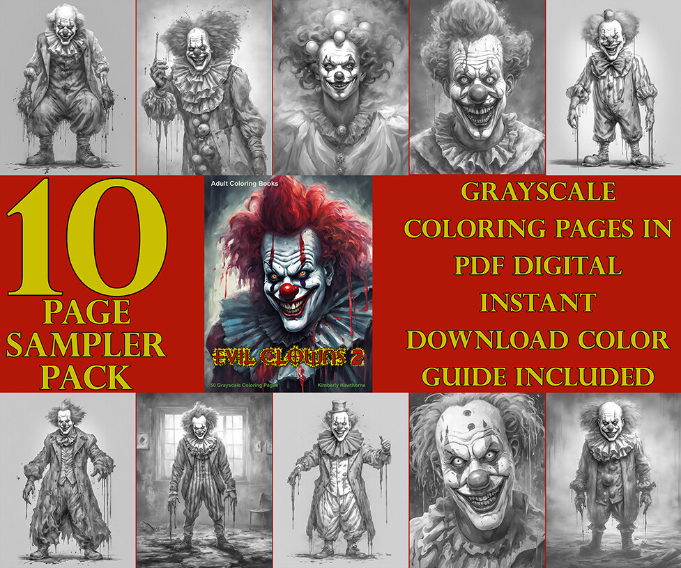 Evil Clowns 2 Coloring Book Sampler Pack PDF