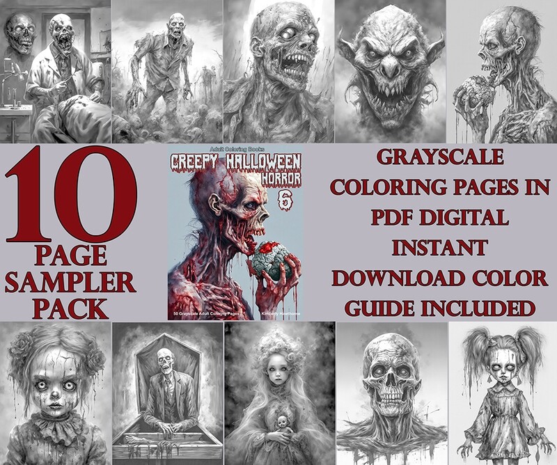 Creepy Halloween Horror 6 Coloring Book Sampler Pack PDF