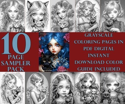Gothic Cat Girl Coloring Book Sampler Pack PDF