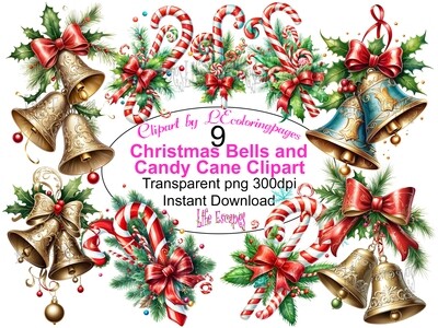 Christmas Bells and Candy Canes - 9 Clipart Printables