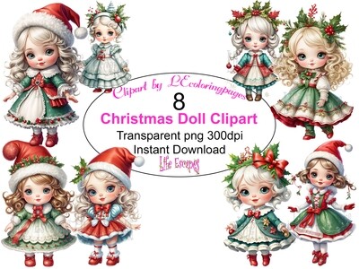 Christmas Dolls - 8 Clipart Printables