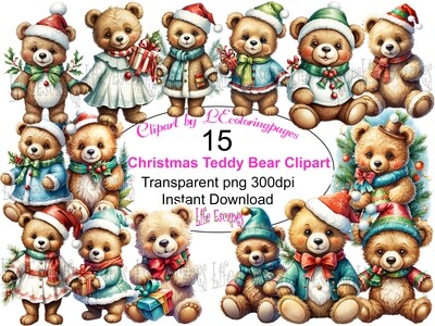 Christmas Teddy Bears - 15 Clipart Printables