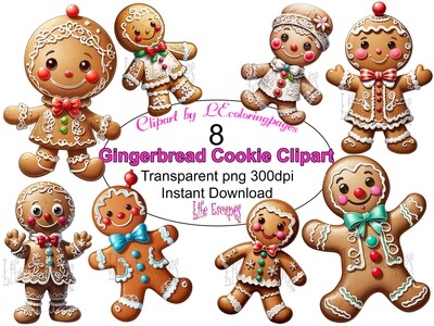 Christmas Gingerbread Men Cookies - 8 Clipart Printables