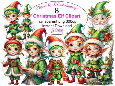 Christmas Elves - 8 Clipart Printables