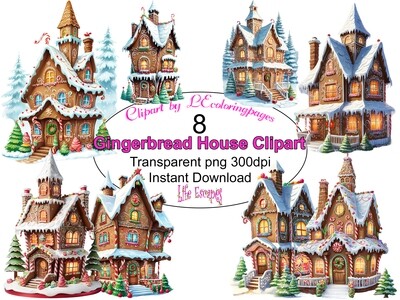 Christmas Gingerbread Houses - 8 Clipart Printables