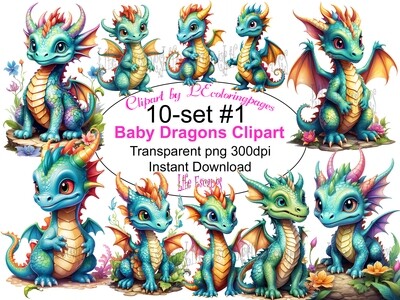 Cute Baby Dragons - 8 Clipart Printables