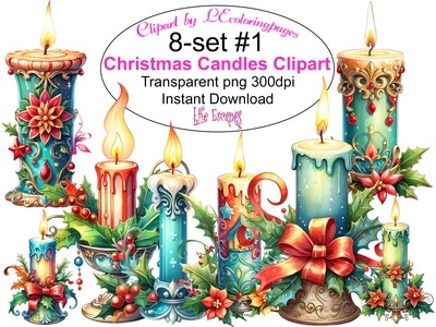 Christmas Candles - 8 Clipart Printables
