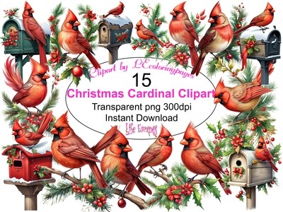 Christmas Cardinals- 15 Clipart Printables