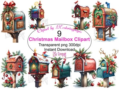 Christmas Mailboxes- 9 Clipart Printables