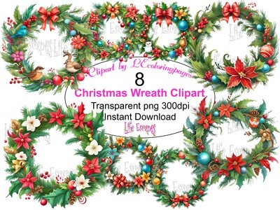 Christmas Wreaths- 8 Clipart Printables