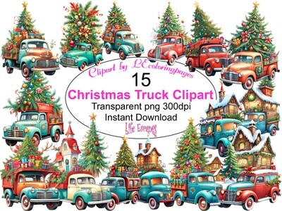 Christmas Truck - 15 Clipart Printables PNG