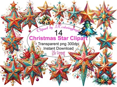 Christmas Star - 14 Clipart Printables PNG