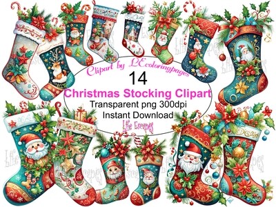Christmas Stocking - 14 Clipart Printables PNG