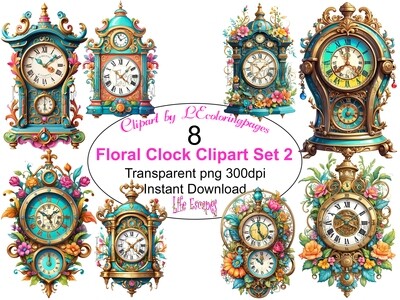 Clock PNG set 2 - 8 Clipart Printables