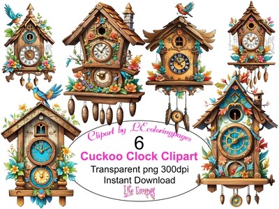Cuckoo Clock PNG set 1 - 6 Clipart Printables