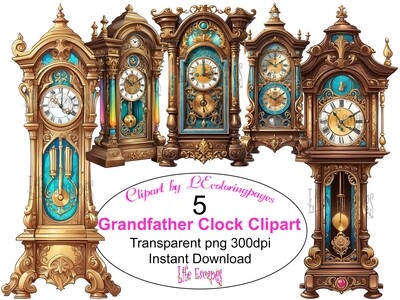 Grandfather Clock PNG set 1 - 5 Clipart Printables