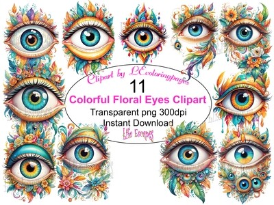 Colorful Floral Eyes PNG set 1 - 11 Clipart Printables