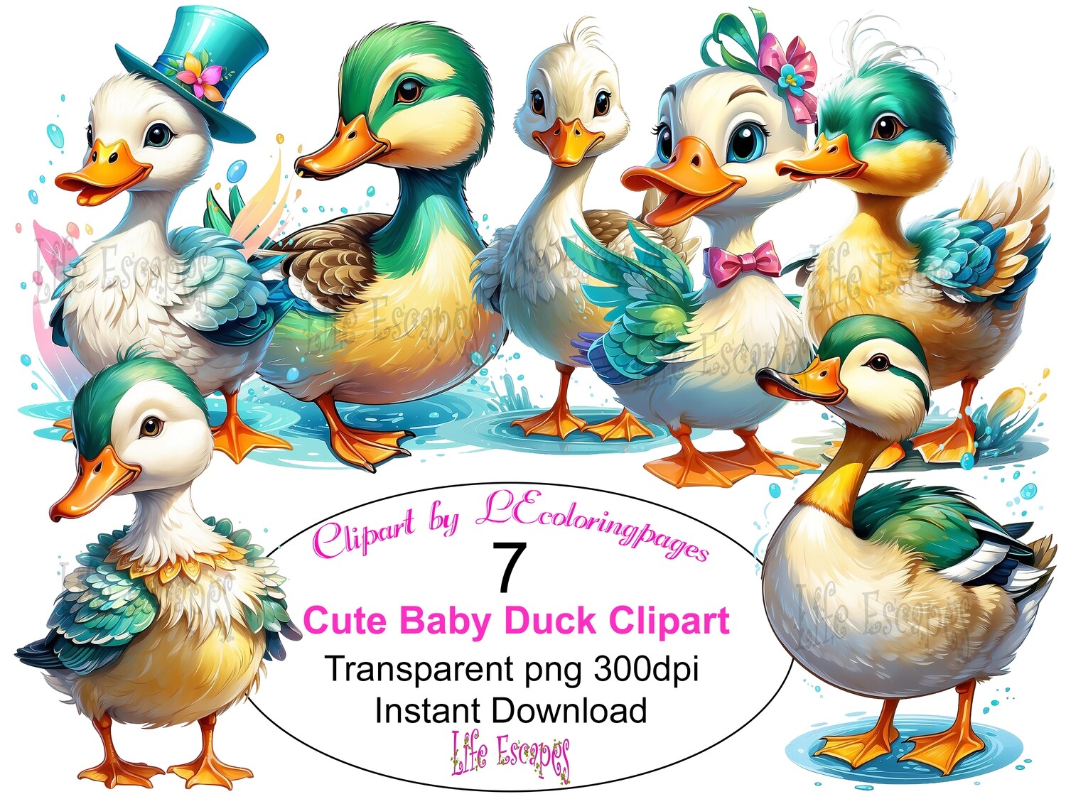 Cute Baby Duck PNG set 1 - 7 Clipart Printables