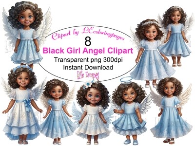 Black Girl Angel PNG set 1 - 8 Clipart Printables