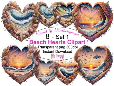 Love the Beach Hearts PNG set 1 - 8 Clipart Printables