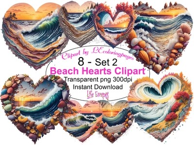 Love the Beach Hearts PNG set 2 - 8 Clipart Printables