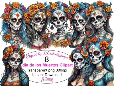 Day of the Dead PNG set 1 - 8 Clipart Printables