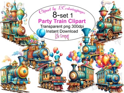 Party Train PNG set 1 - 8 Clipart Printables