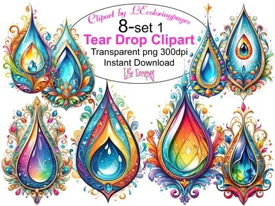 Tear Drop PNG set 1 - 8 Clipart Printables