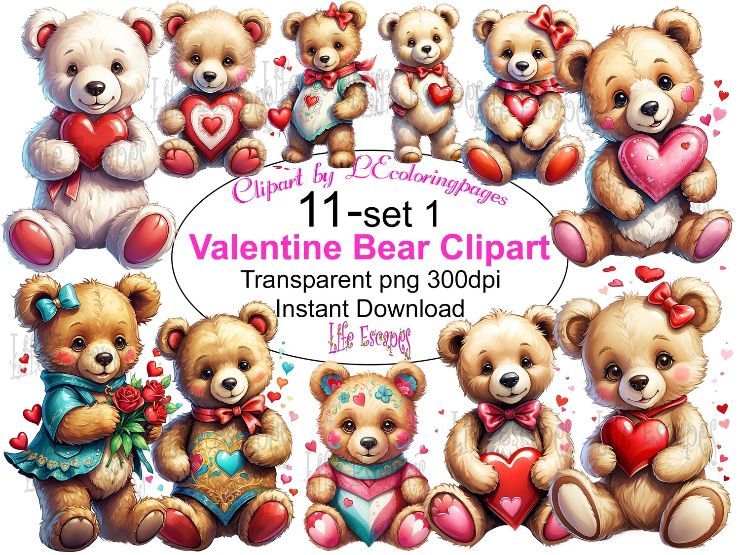 Valentine Teddy Bear PNG set 1 - 11 Clipart Printables