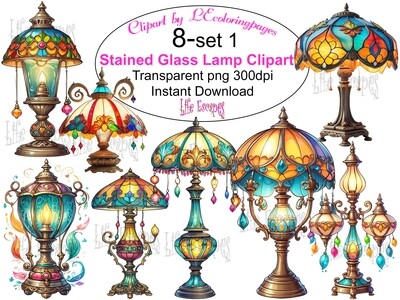 Stained Glass Lamp PNG set 1 - 8 Clipart Printables