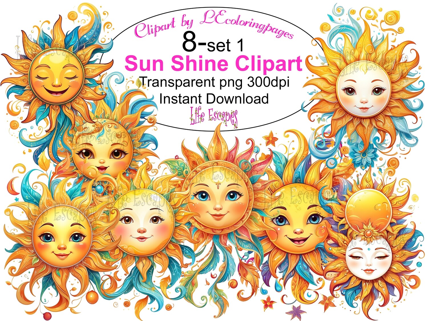 Sun Shine PNG set 1 - 8 Clipart Printables