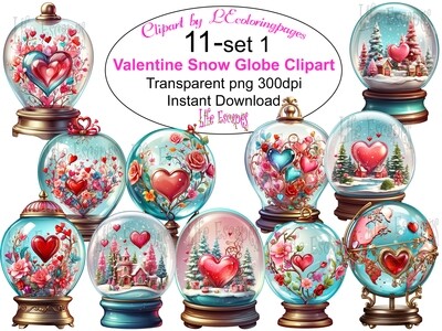 Valentine Snow Globe PNG set 1 - 11 Clipart Printables