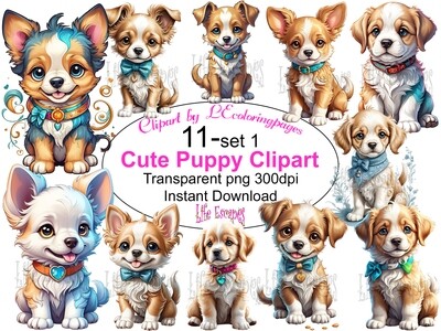 Puppy PNG set 1 - 11 Clipart Printables