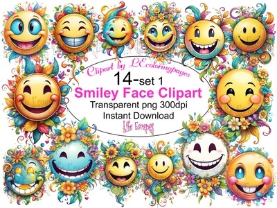 Smiley Face PNG set 1 - 14 Clipart Printables