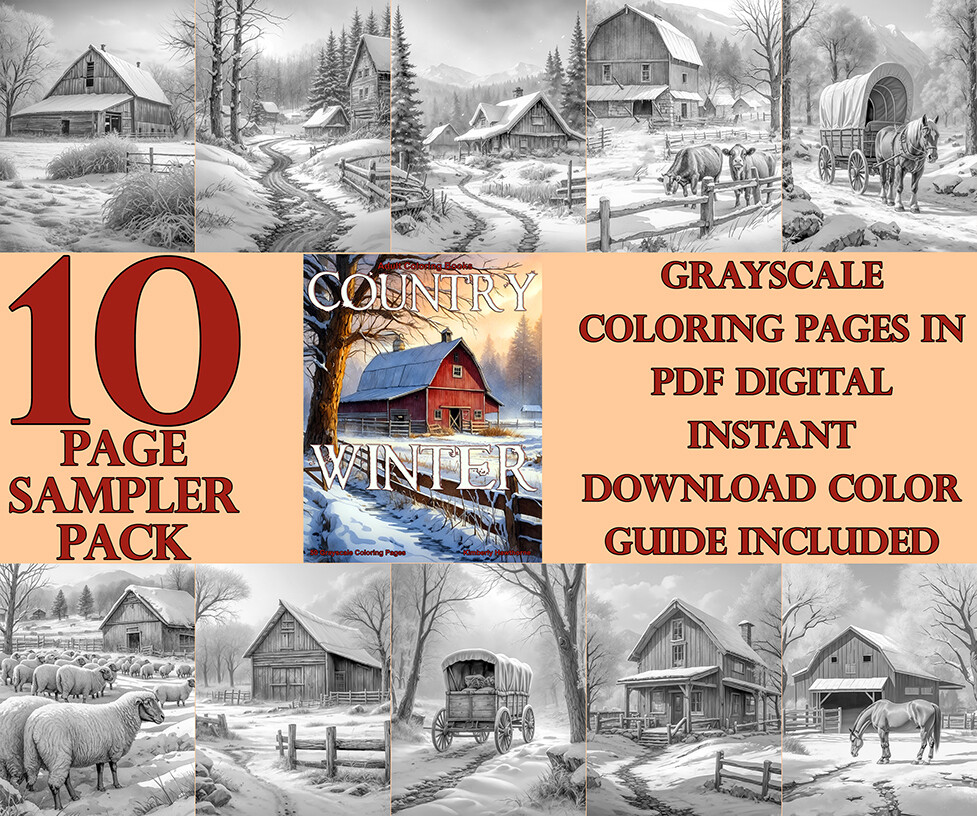 Country Winter Coloring Book Sampler Pack PDF