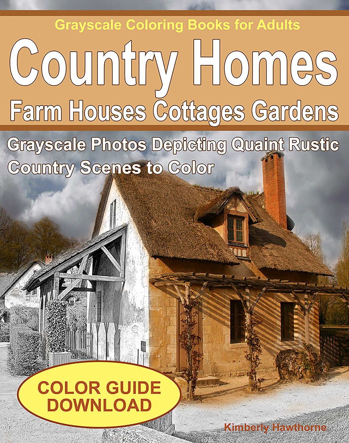 Quaint Country Homes Coloring Book for Adults Digital Download