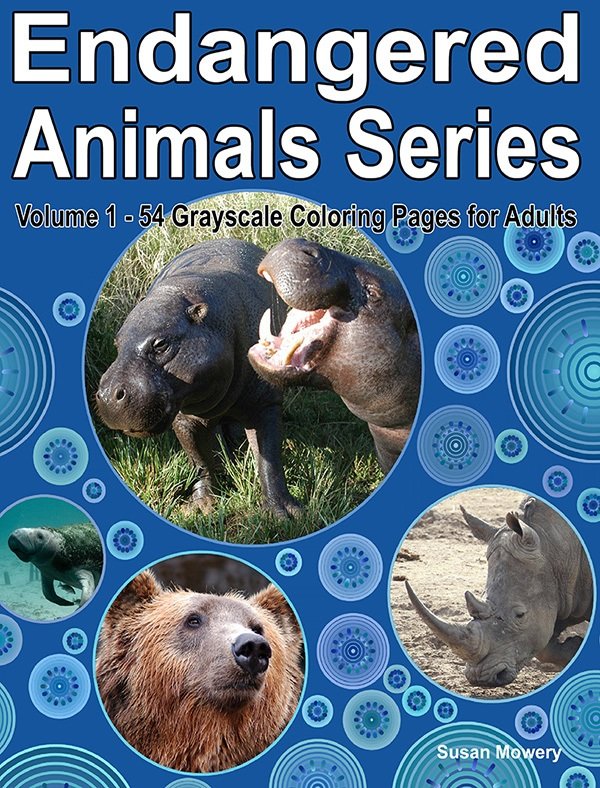 54 Endangered Animals Grayscale Coloring Book for Adults Digital Download