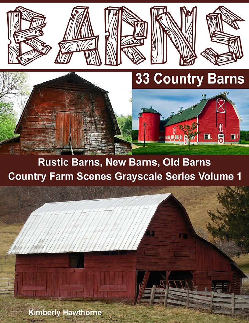 Barns 33 Country Barns Grayscale Coloring Book for Adults Digital Download