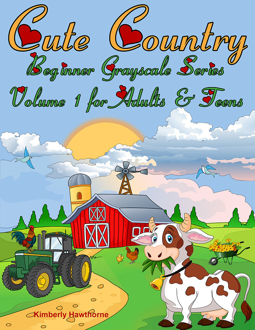 Cute Country Beginner Grayscale Series Vol 1 Coloring Book for Adults & Teens Digital Download