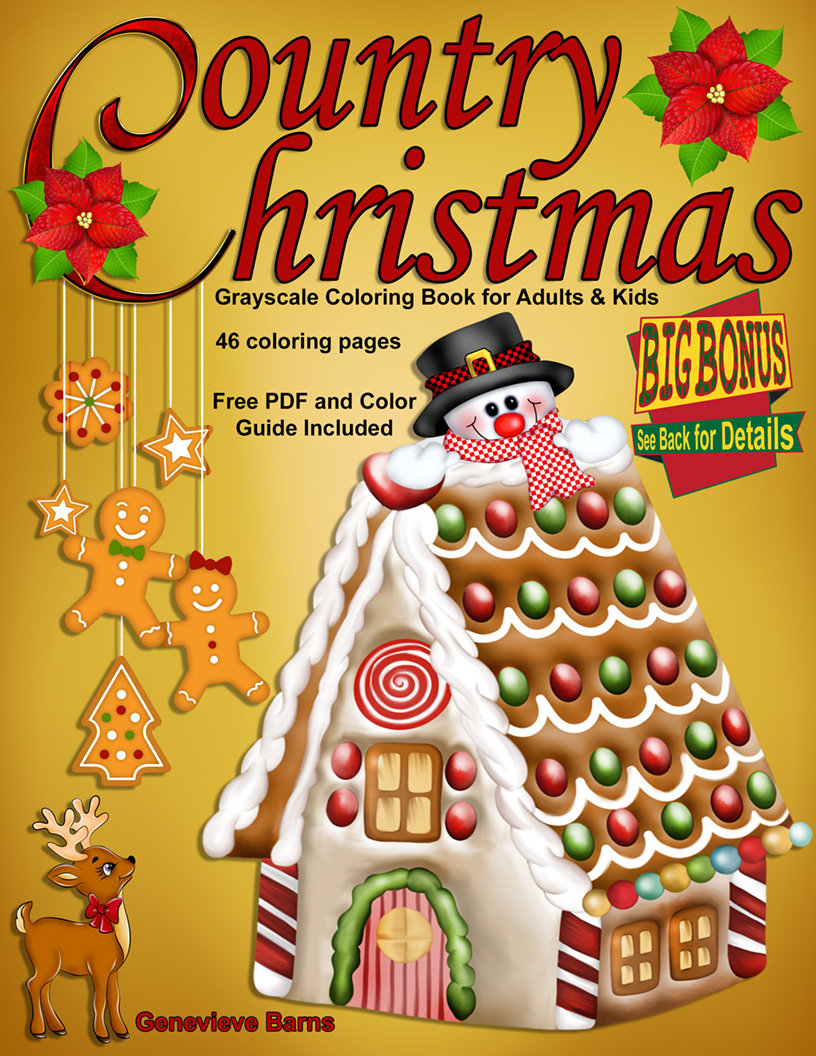 Country Christmas Coloring Book for Adults Digital Download